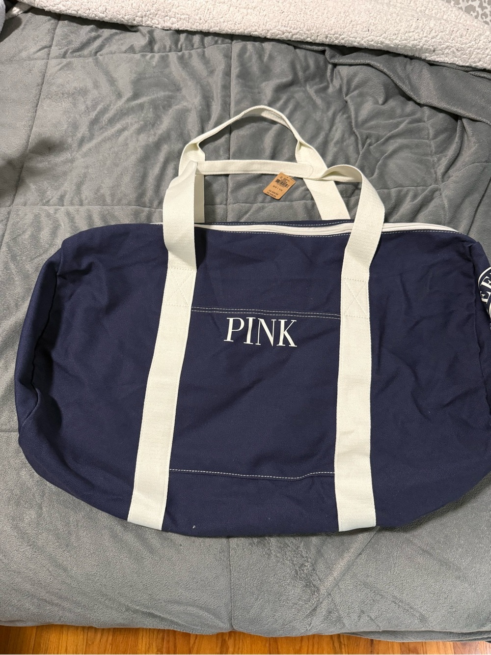 PINK Victoria's Secret Navy Canvas Duffle with White Straps